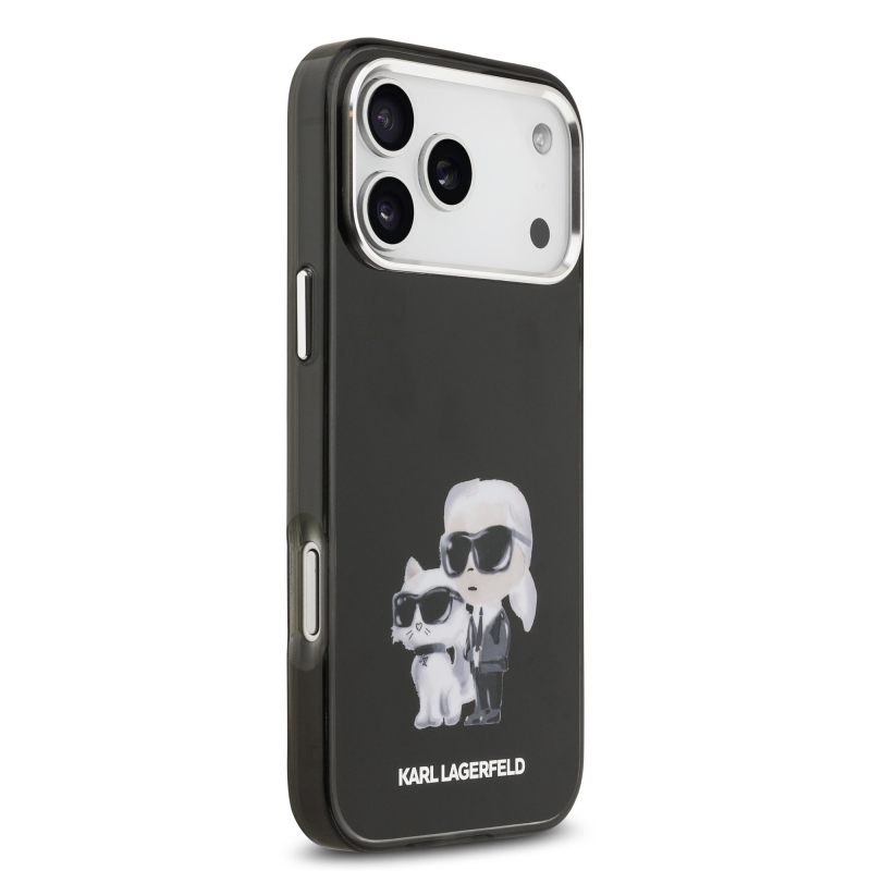 Karl Lagerfeld IML Aquarelle Karl és Choupette hátlapi borító iPhone 17 Pro Max készülékhez Fekete