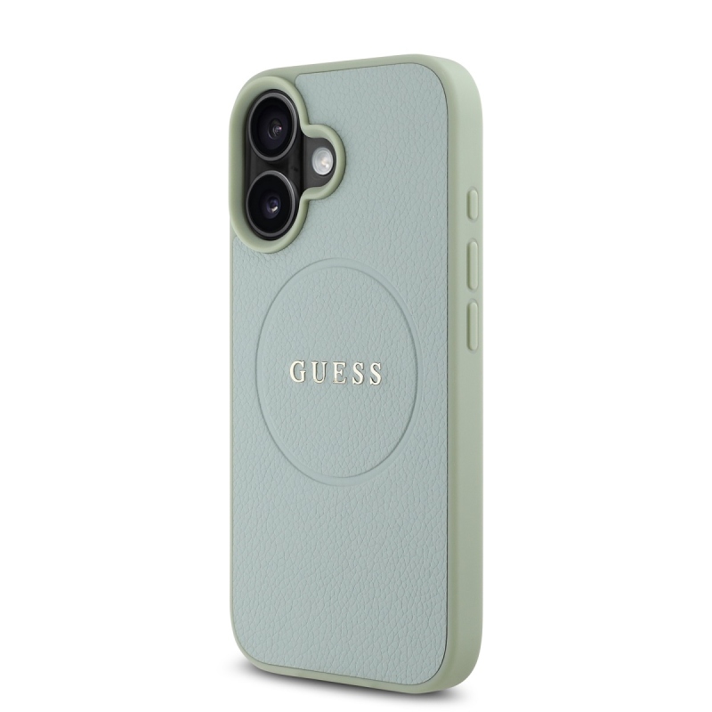 Guess PU szemcsés klasszikus logóval ellátott MagSafe hátlap iPhone 16-hoz Zöld
