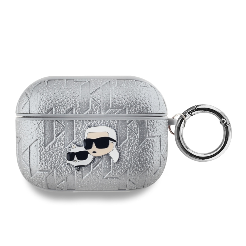 Karl Lagerfeld PU dombornyomott Karl és Choupette fejek tok az AirPods Pro ezüsthöz