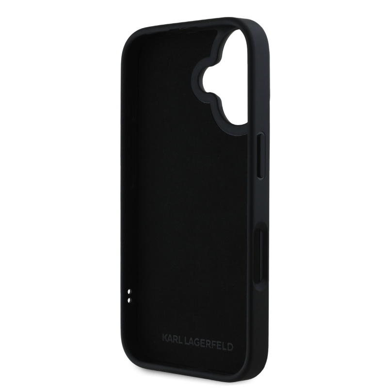 Karl Lagerfeld 3D gumiból készült duplafejű hátlap iPhone 16-hoz Fekete