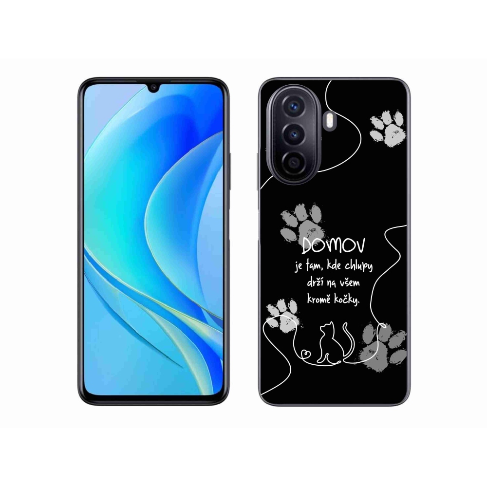 Gél borító mmCase a Huawei Nova Y70 készülékhez - macska motívum fekete háttérrel