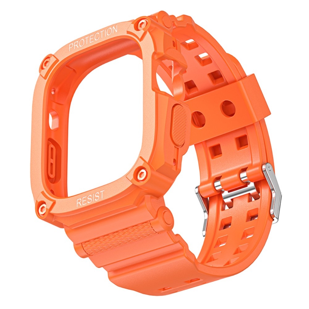 Integrált szilikon védő tok szíjjal az Apple Watch Ultra 49 mm-es órához - narancssárga színű