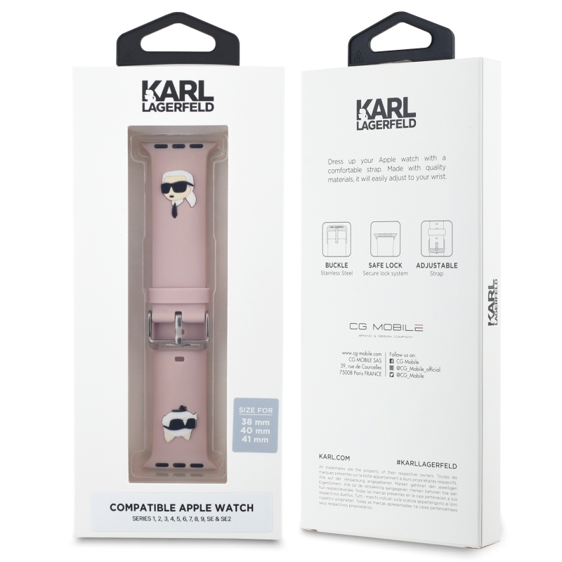 Karl Lagerfeld Karl és Choupette Head NFT szíj Apple Watch-hoz 38/40/41 rózsaszínű