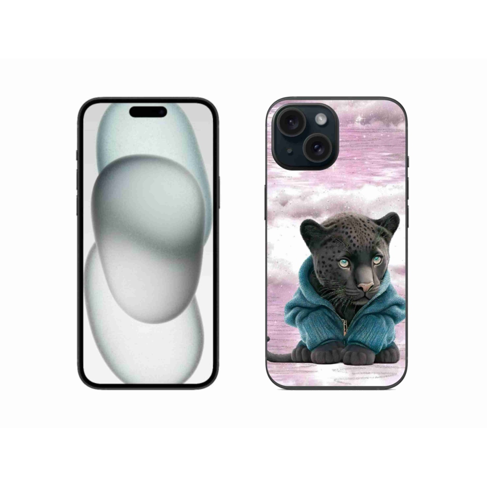 Zselés borítás mmCase iPhone 15 készülékhez - fekete párduc pulóverben