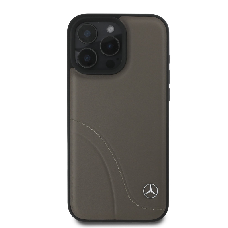 Mercedes ívelt öltések bőr hátlap iPhone 16 Pro barna színű borítóhoz