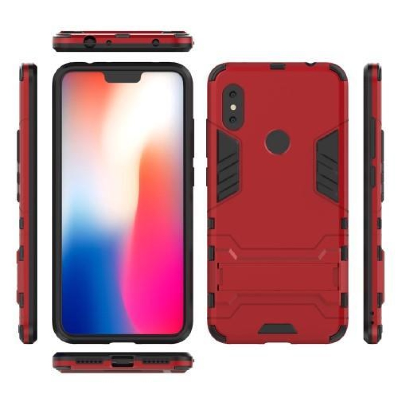 Guard tartós hibrid borítás állvánnyal Xiaomi Redmi Note 6 Pro-hoz - piros