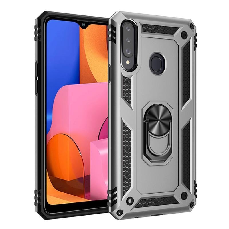 Kickstand tartós hibrid borítás Samsung Galaxy A20s készülékhez - ezüst