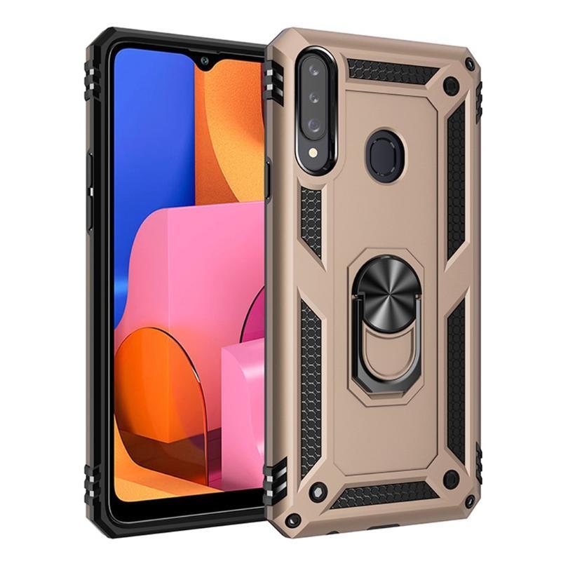 Kickstand tartós hibrid borító Samsung Galaxy A20s készülékhez - arany színben