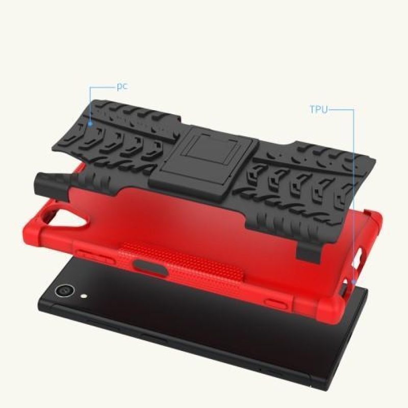 Kickstand tartós hibrid tok Sony Xperia XA1 Plus-hoz - piros