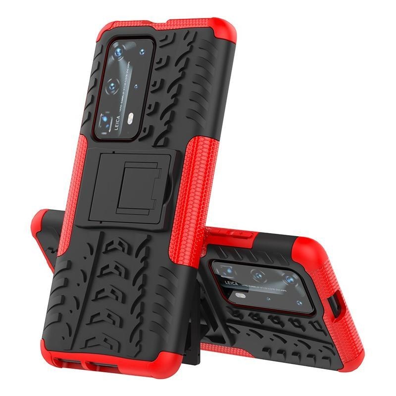 Kicstand tartós hibrid borító Huawei P40 Pro készülékhez - piros