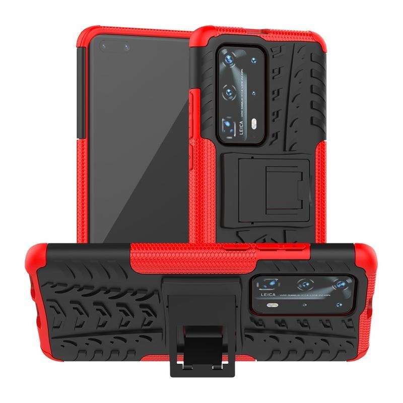 Kicstand tartós hibrid borító Huawei P40 Pro készülékhez - piros