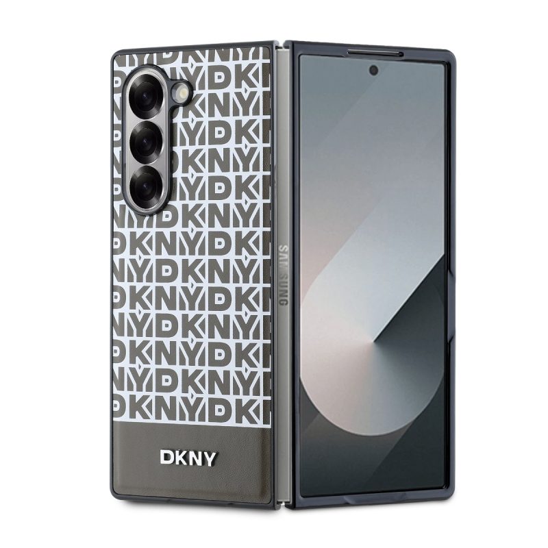 DKNY PU bőr Ismétlődő mintás alsó csík MagSafe hátlap Samsung Galaxy Z Fold 6 barna barna