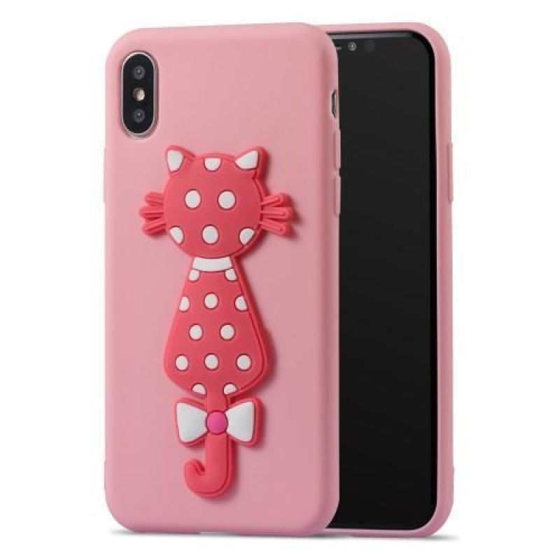 Kitty 3D szilikon tok iPhone X készülékhez - rózsaszín