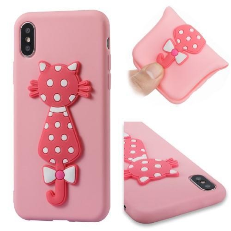 Kitty 3D szilikon tok iPhone X készülékhez - rózsaszín