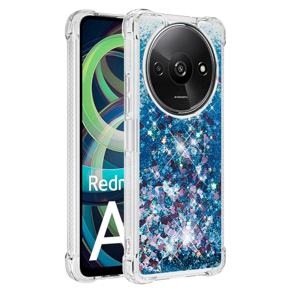 Glitter zselés homokóra tok Xiaomi Redmi A3-hoz - kék/szívek