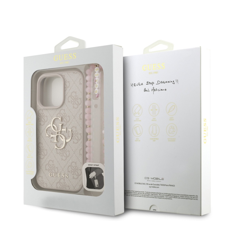 Guess PU 4G fém logós fém pántos hátlap iPhone 16 Pro Max rózsaszínhez