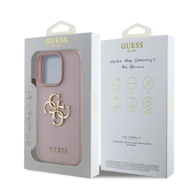 Guess PU szemcsés 4G fém logós hátlap iPhone 15 Pro rózsaszínhez