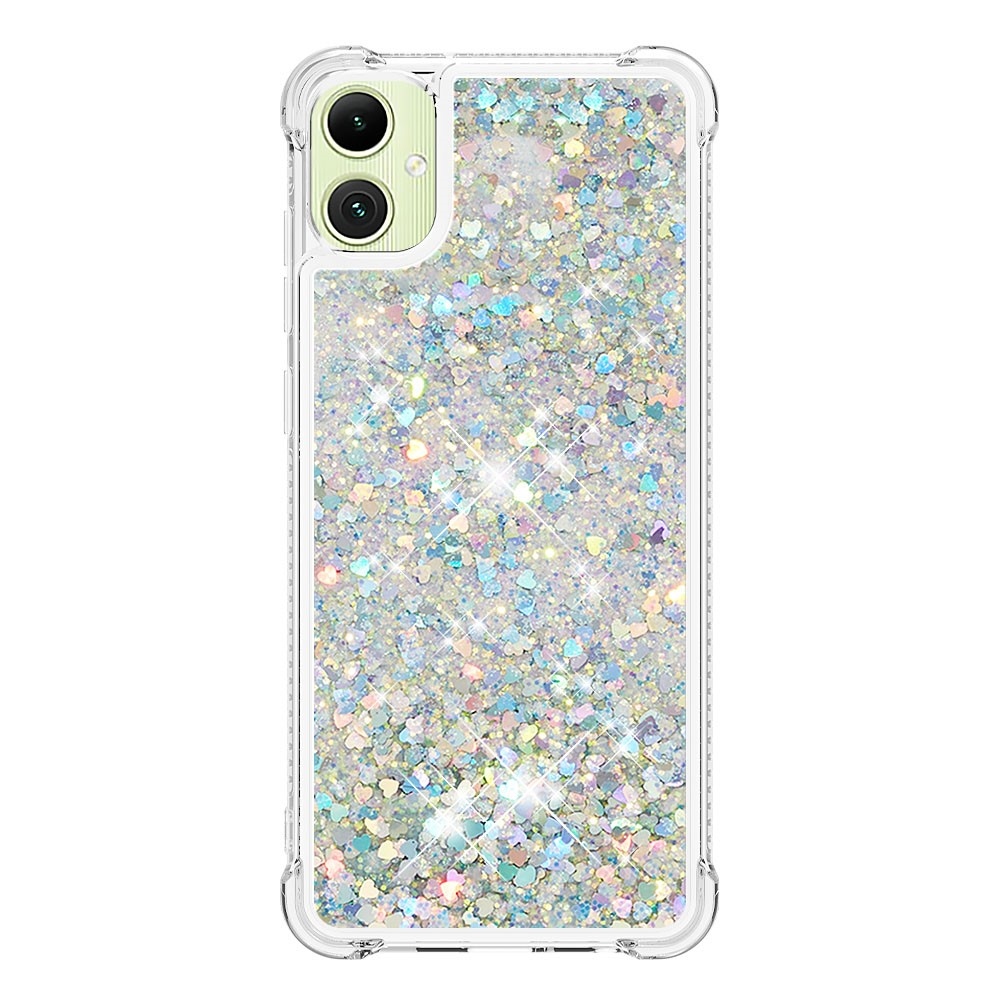 Csillogó homokóra zselés tok Samsung Galaxy A06 4G - ezüst/szív