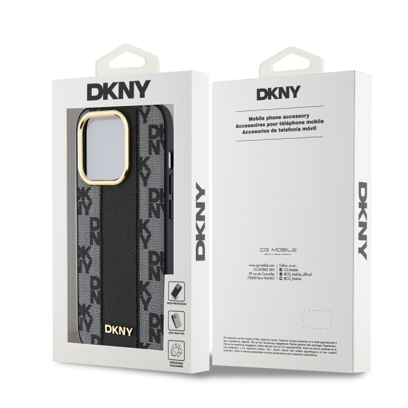 DKNY PU bőr kockás mintás Magsafe hátlap iPhone 15 Pro Fekete