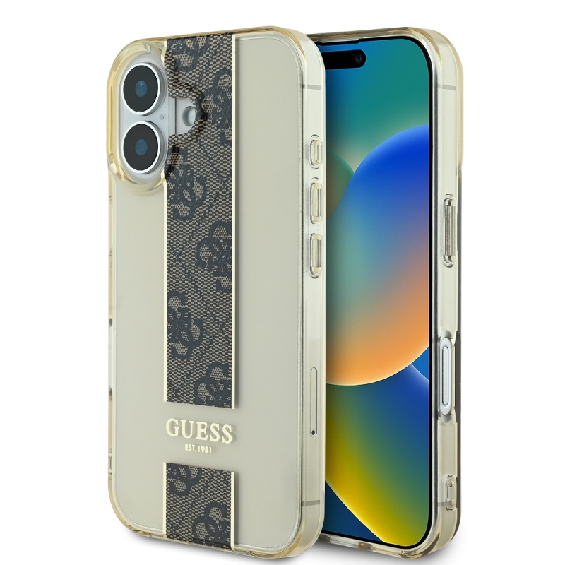 Guess IML Middle 4G csíkos hátlap iPhone 16 barna iPhone 16-hoz barna