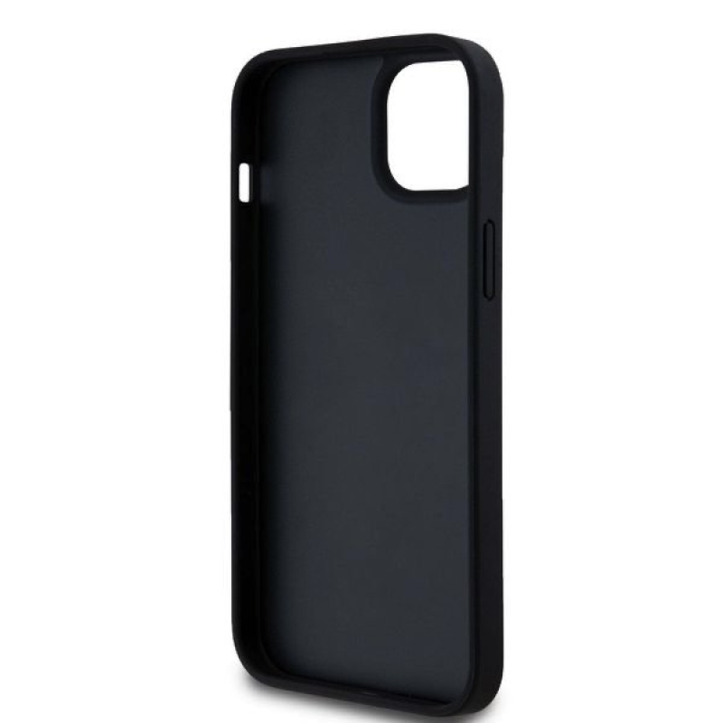 DKNY PU bőr ismétlődő mintás tonális csíkos hátlap iPhone 15 Plus-hoz Fekete