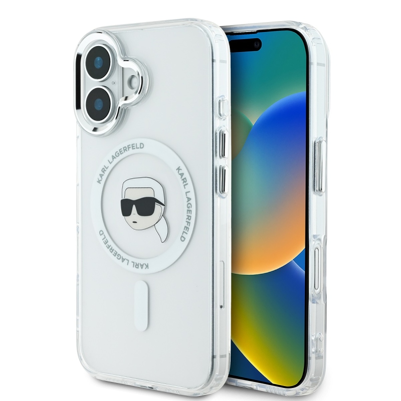 Karl Lagerfeld IML Karl Head fémkeret MagSafe hátlapi borító iPhone 16-hoz Átlátszó
