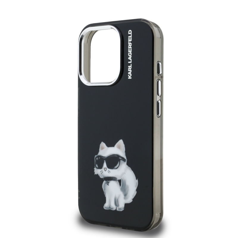 Karl Lagerfeld IML Aquarelle Choupette hátlap iPhone 15 Pro Max-hoz Fekete