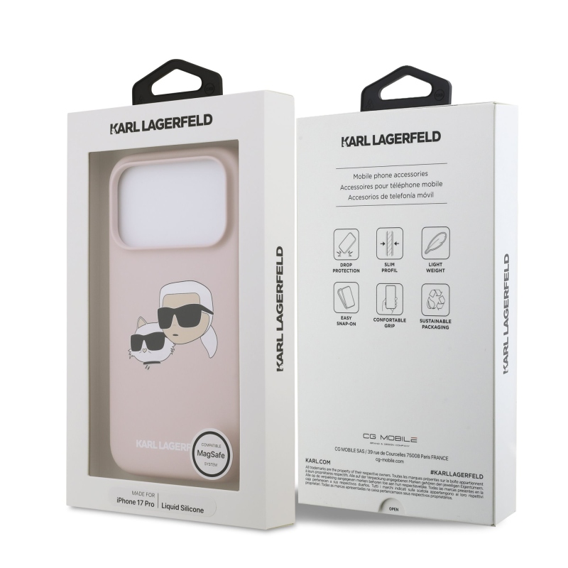 Karl Lagerfeld folyékony szilikon duplafejű MagSafe hátlap iPhone 17 Pro rózsaszínű iPhone 17 Pro számára