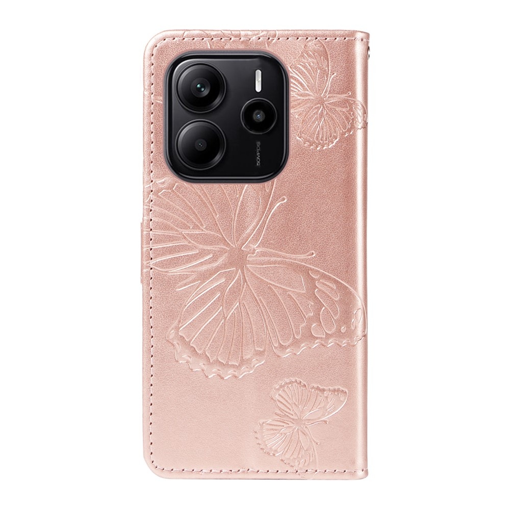 Nagy pillangó könyv tok Xiaomi Redmi Note 14-hez - rózsaarany