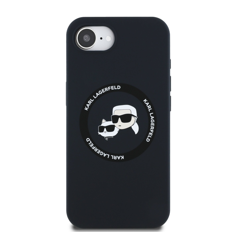 Karl Lagerfeld Liquid Silicone K&CH Heads MagSafe hátlapi borító iPhone 16e készülékhez Fekete