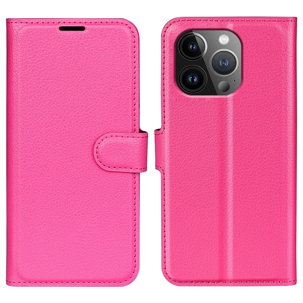 Litchi könyvtáska iPhone 15 Pro készülékhez - rózsaszínű