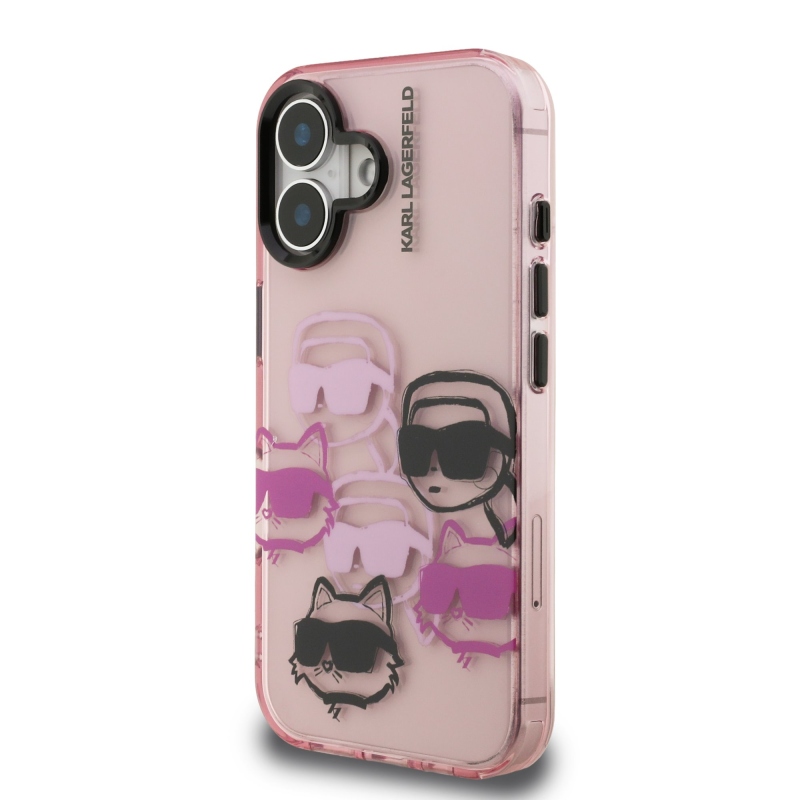 Karl Lagerfeld IML Multi K&CH Heads hátlapi borító iPhone 16 rózsaszínű készülékhez