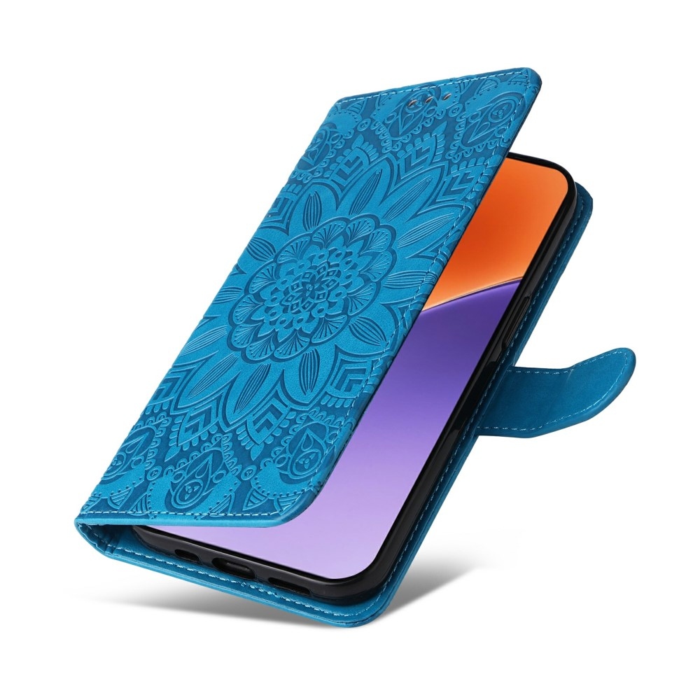 Napraforgó könyv tok Xiaomi 15-öshöz - kék