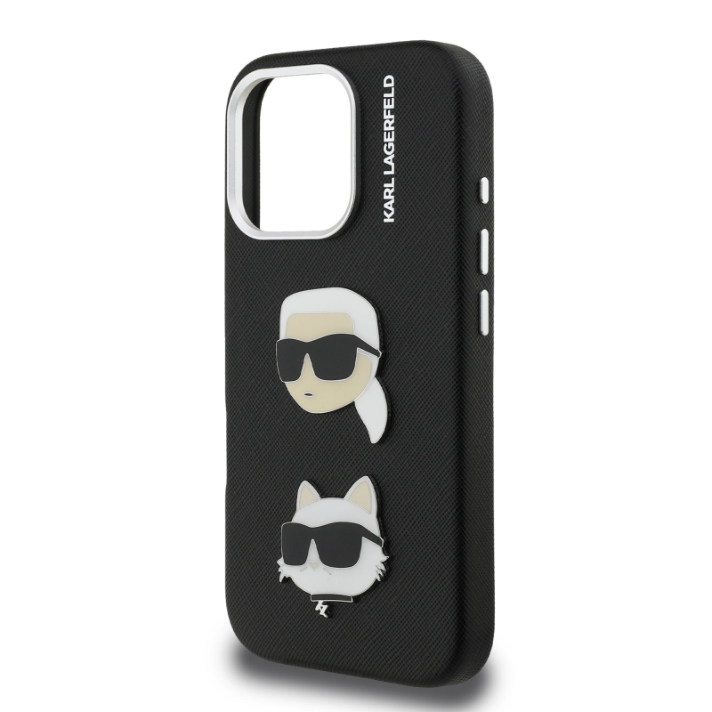 Karl Lagerfeld szemcsés PU K&CH Heads hátlap iPhone 16 Pro Fekete