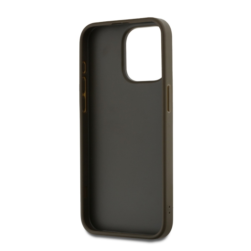 DKNY PU bőr Stack Logo csuklópánt hátlapi borító iPhone 14 Pro Max-hoz barna barna