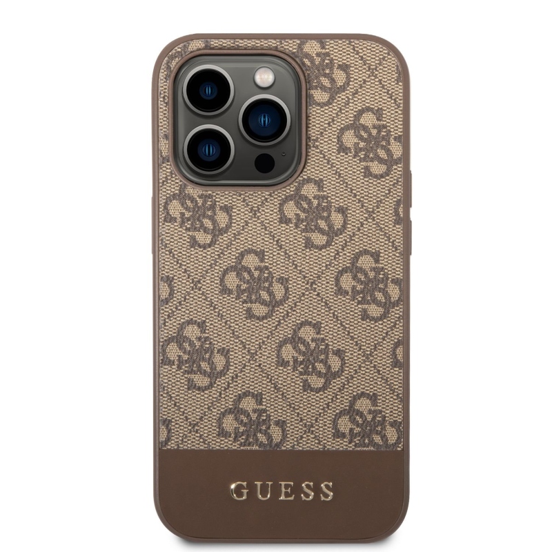 Guess PU 4G csíkos hátlap iPhone 14 Pro barna színű iPhone 14 Pro számára