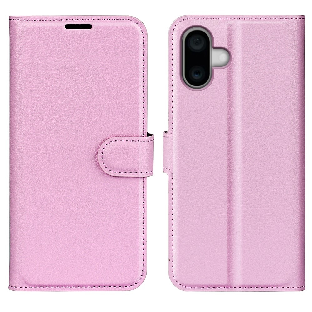 Litchi könyvtáska iPhone 16 Plus készülékhez - rózsaszín