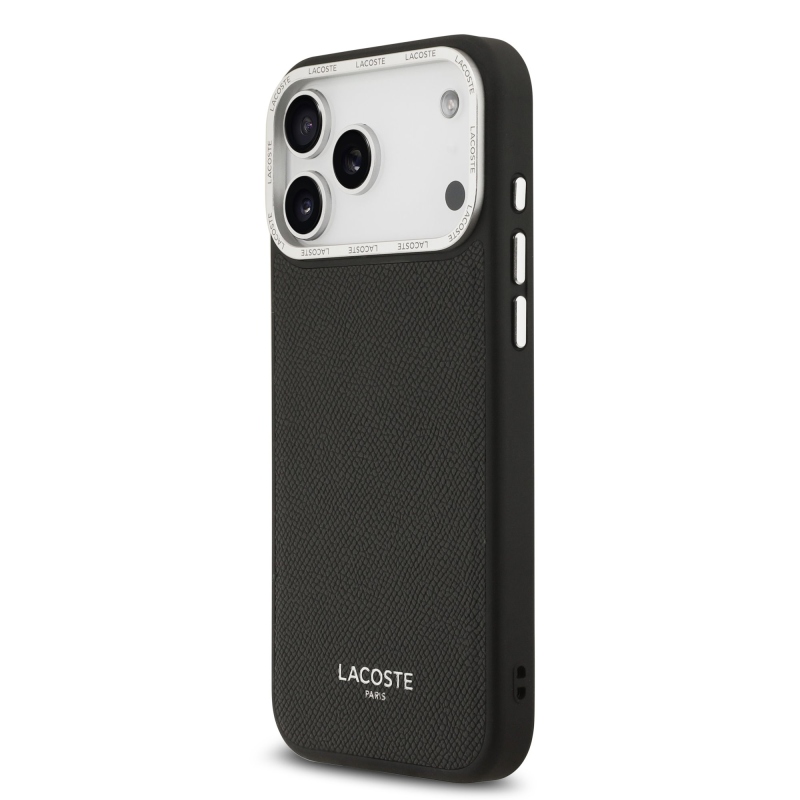 Lacoste PU bőr Champs Elysees MagSafe hátlap iPhone 17 Pro Max-hoz Fekete