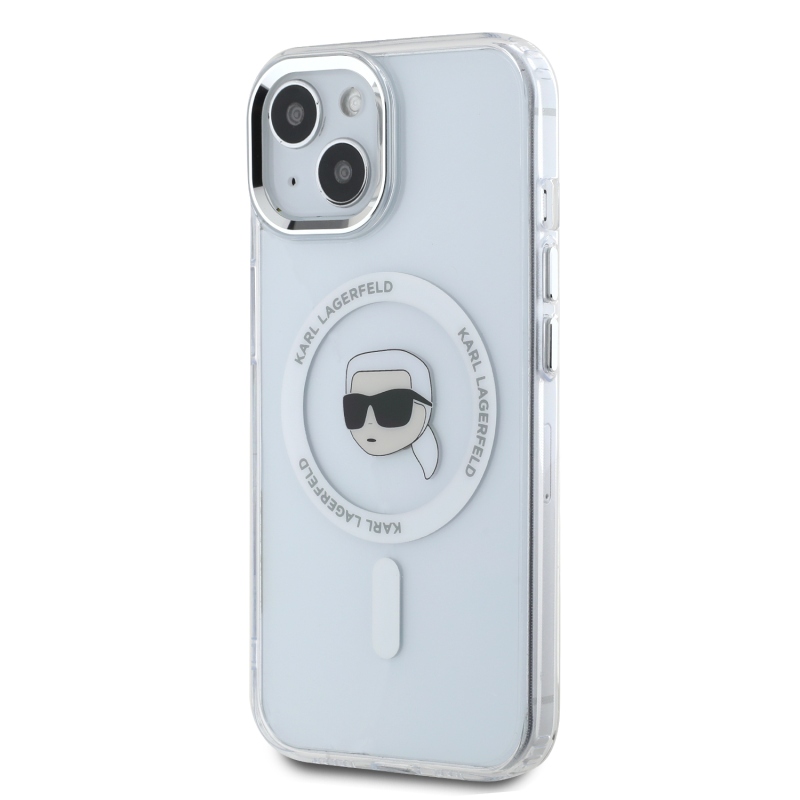 Karl Lagerfeld IML Karl Head fémkeret MagSafe hátlapi borító iPhone 15-hez Átlátszó