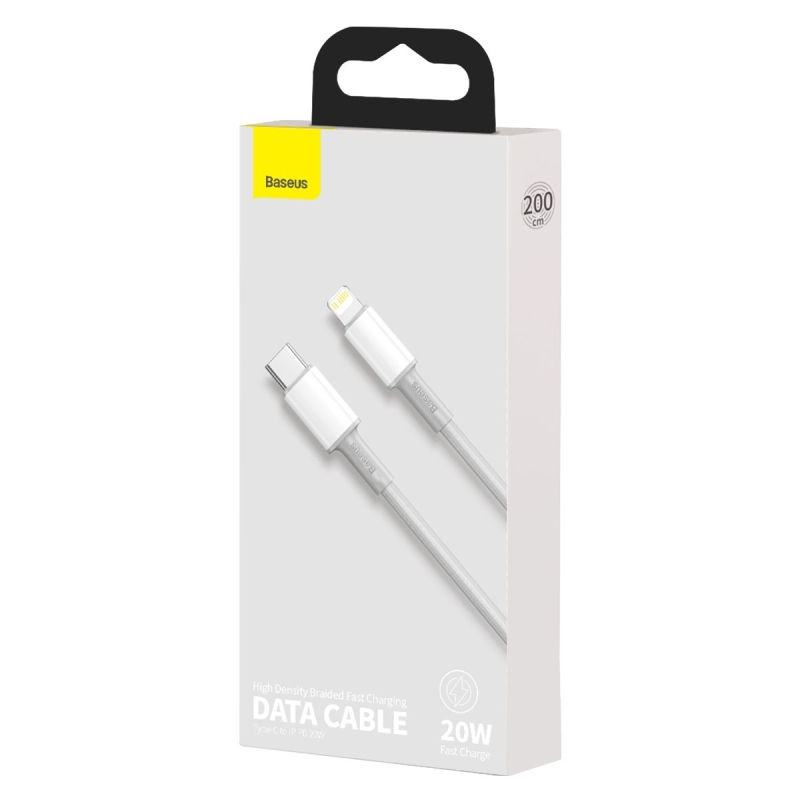 Baseus High Density Braided Series gyors töltő adatkábel USB-C - világítás 20W 2m Fehér