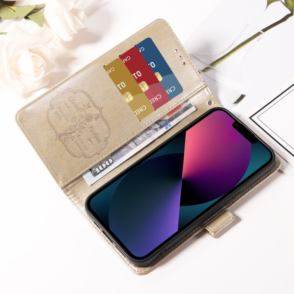 Virágos könyvtáska a Realme 14 5G készülékhez - arany színben
