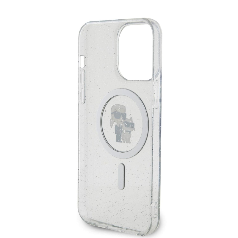 Karl Lagerfeld IML Glitter Karl és Choupette MagSafe hátlap iPhone 15 Pro Max készülékhez - átlátszó