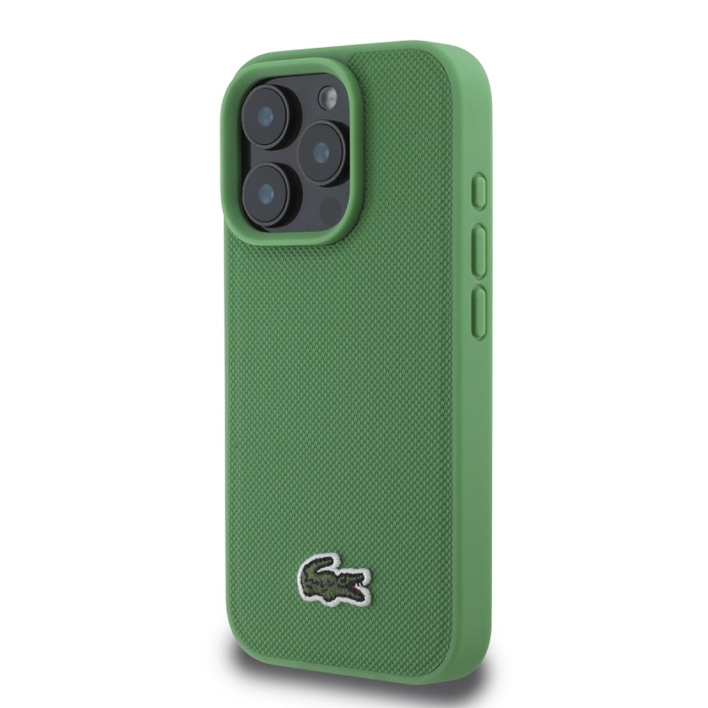 Lacoste Iconic Petit Pique Woven Logo MagSafe hátlapi borító iPhone 16 Pro-hoz Zöld