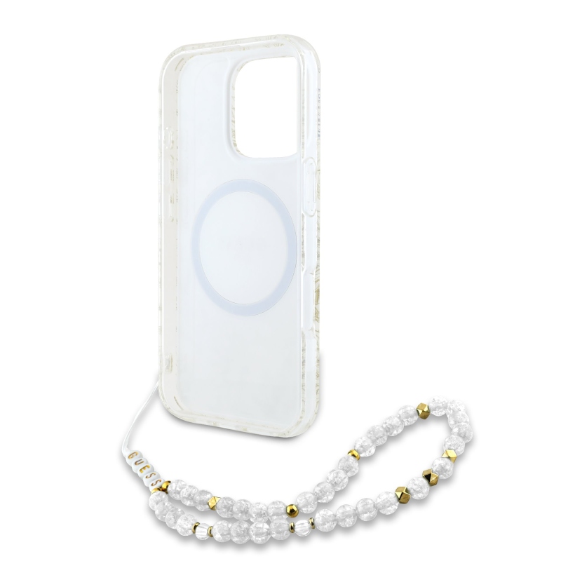 Guess IML Virágok Allover Strap MagSafe hátlapi borító iPhone 16 Pro Max fehérhez