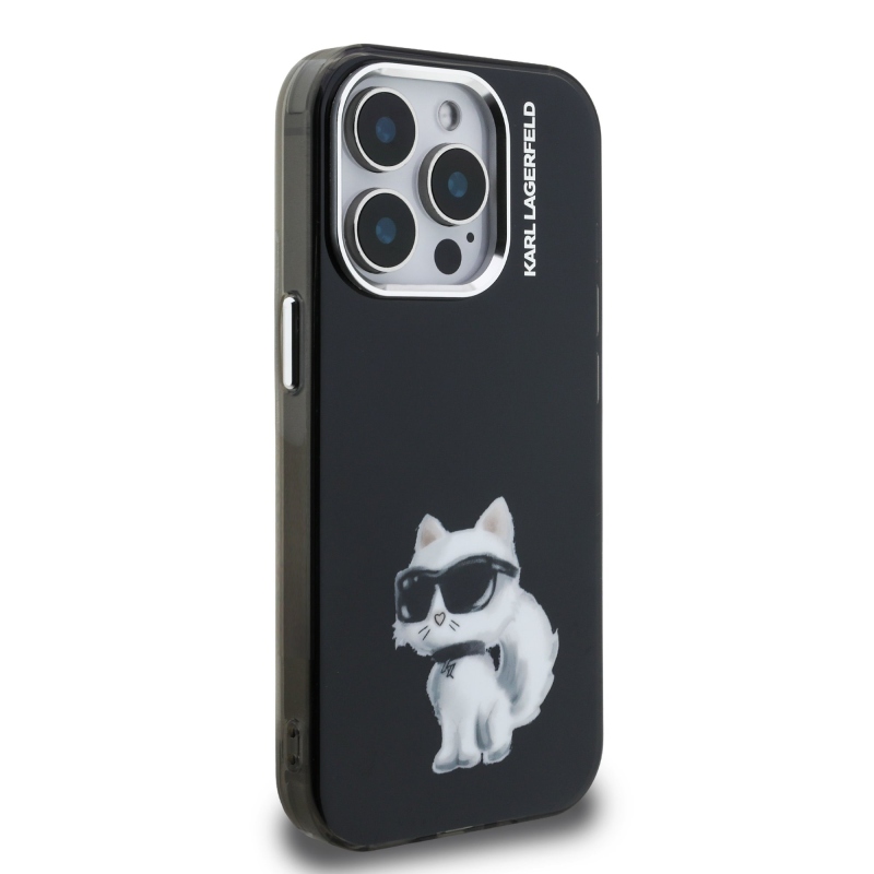 Karl Lagerfeld IML Aquarelle Choupette hátlap iPhone 15 Pro Max-hoz Fekete