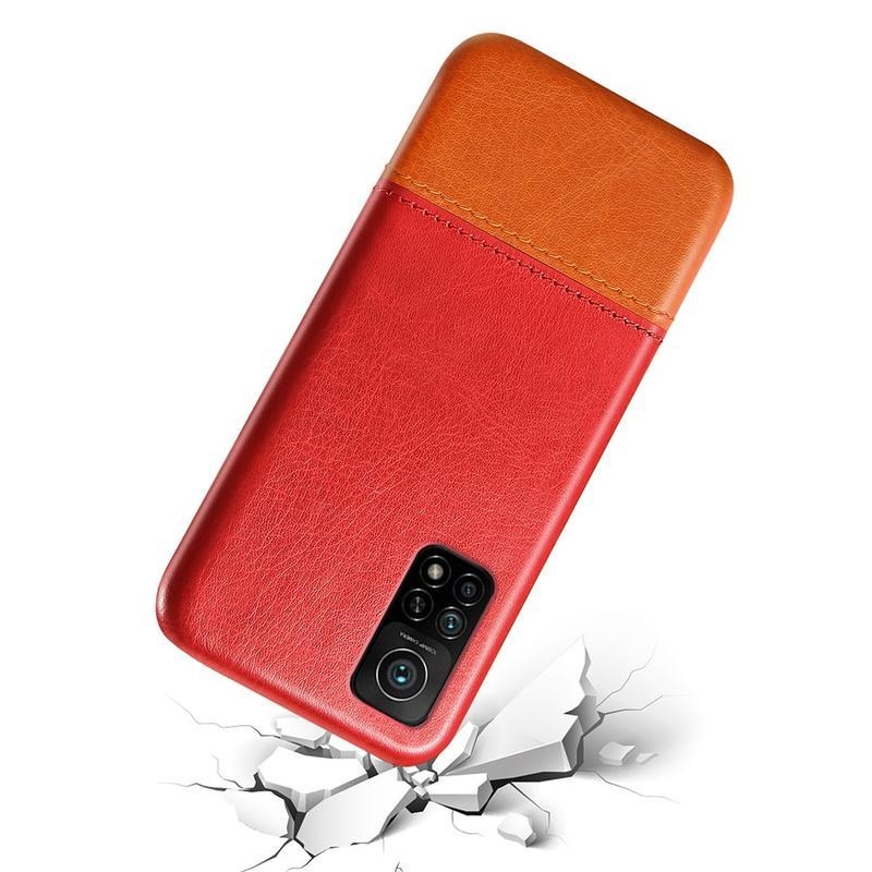 KSQ PU bőrrel borított műanyag borítás a Xiaomi Mi 10T Pro 5G készülékhez - piros/barna