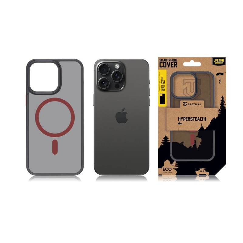 Taktikai MagForce Hyperstealth 2.0 borító iPhone 15 Pro Max fekete/piros színű készülékhez