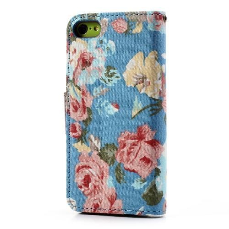Virágos PU bőr/textil tok iPhone 5C készülékhez - kék
