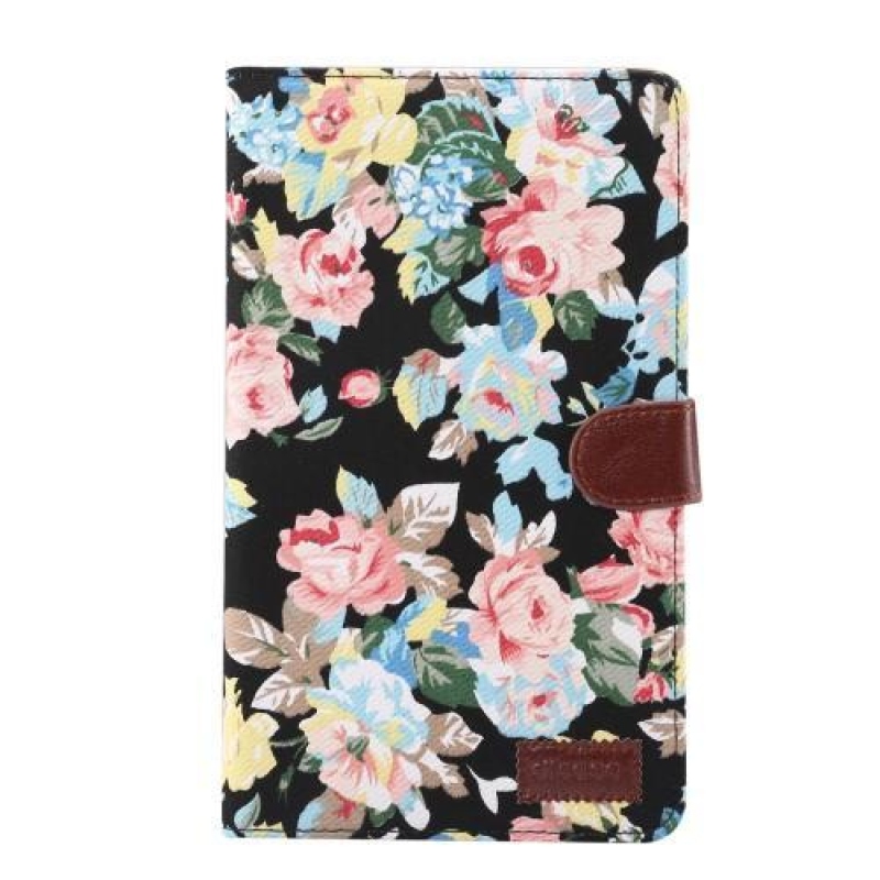 Virágos textil/PU bőr tok a Huawei MediaPad M3 Lite 10 készülékhez - fekete