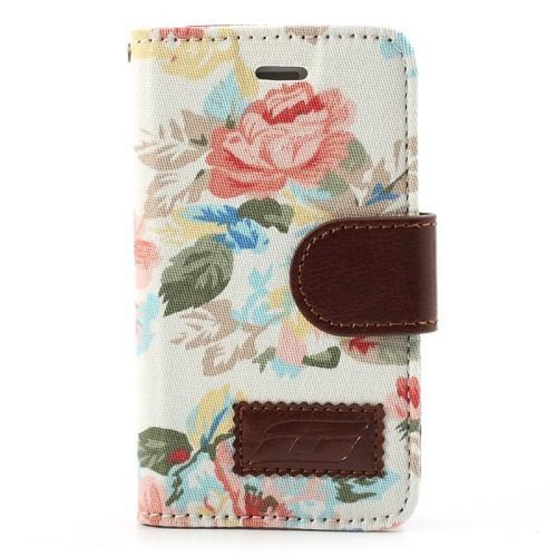 Virágos textil/PU bőr tok iPhone 4 és 4s készülékhez - fehér
